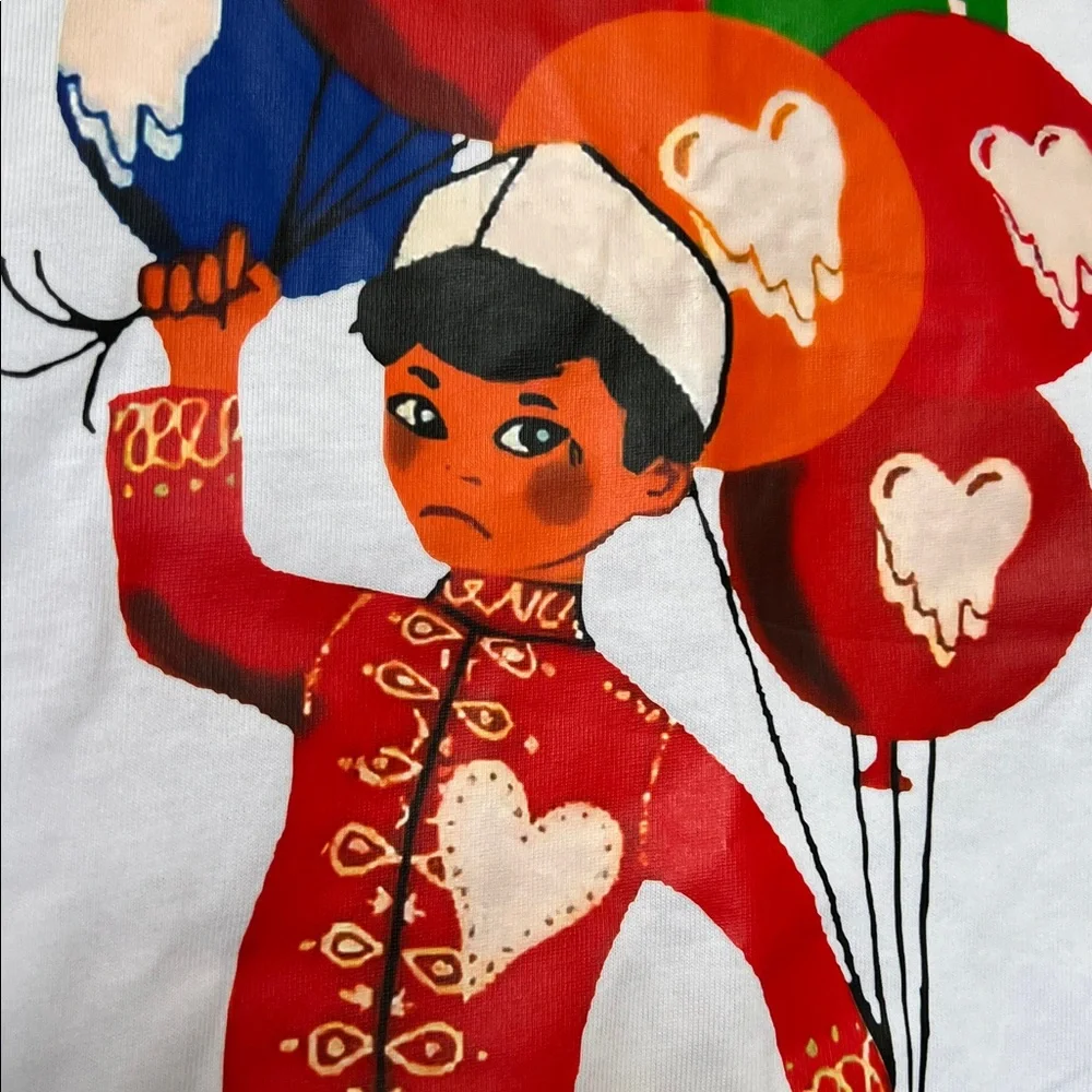 Emotionally Unavailable Balloon Boy Tee White Graphic Heart 100% Cotton XL NEW